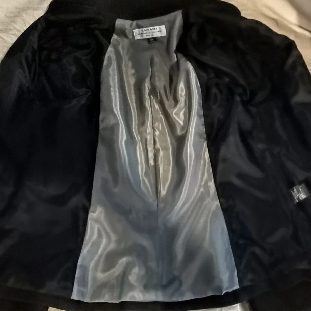 Tahari Charcoal Grey Denim Gunmetal Chain Accent Jacket